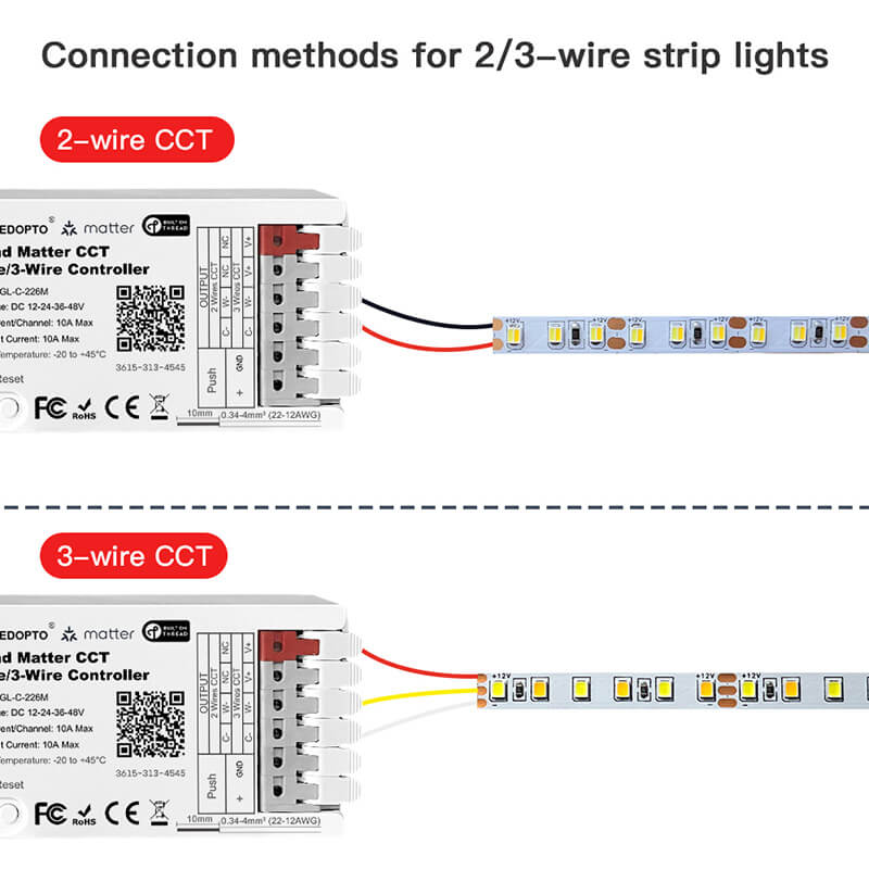 Wiring diagram of 2-wire tunable white matter thread controller
